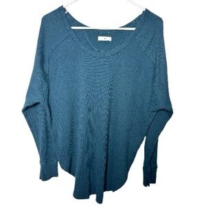 Aritzia TNA ALDER Thermal Long Sleeve Teal Green Waffle Knit Shirt